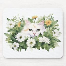 Mousepad Gato Branco Da Aquarela Em Daisie