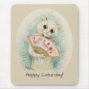 Mousepad Gato branco de Louis Wain com um fã CC0074