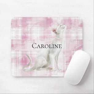 Mousepad Gato branco de Xadrez rosa
