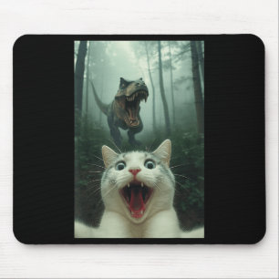Mousepad Gato Branco Engraçado Selfie Com Dinossauro T-rex,
