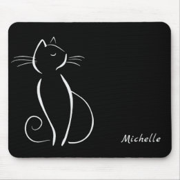 Mousepad Gato Branco Minimizado em Preto Nome Adicionar