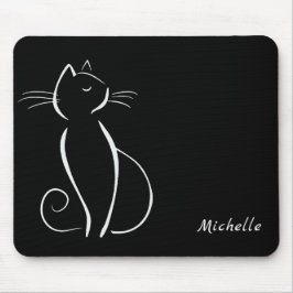 Mousepad Gato Branco Minimizado em Preto Nome Adicionar