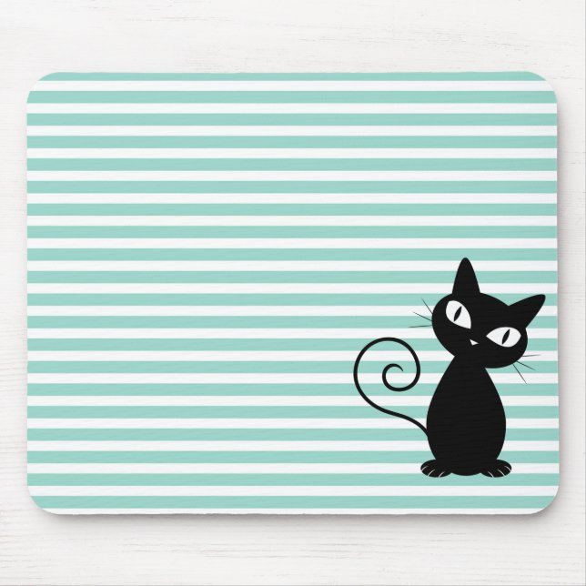 Mousepad Gato branco preto em tiras (Frente)