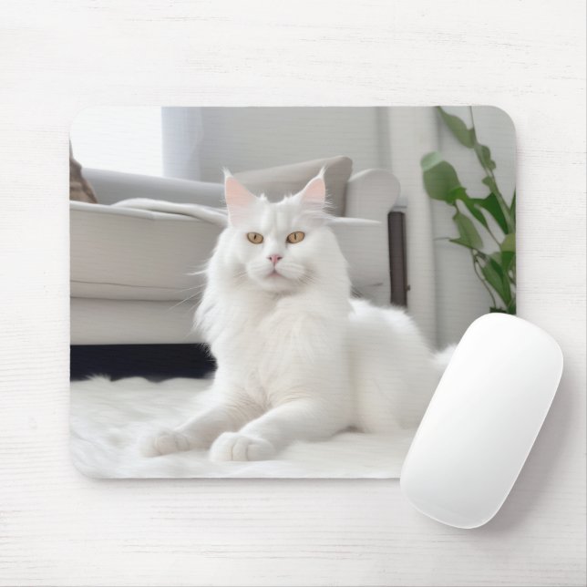 Mousepad Gato Branco Sobre Pele (Com mouse)