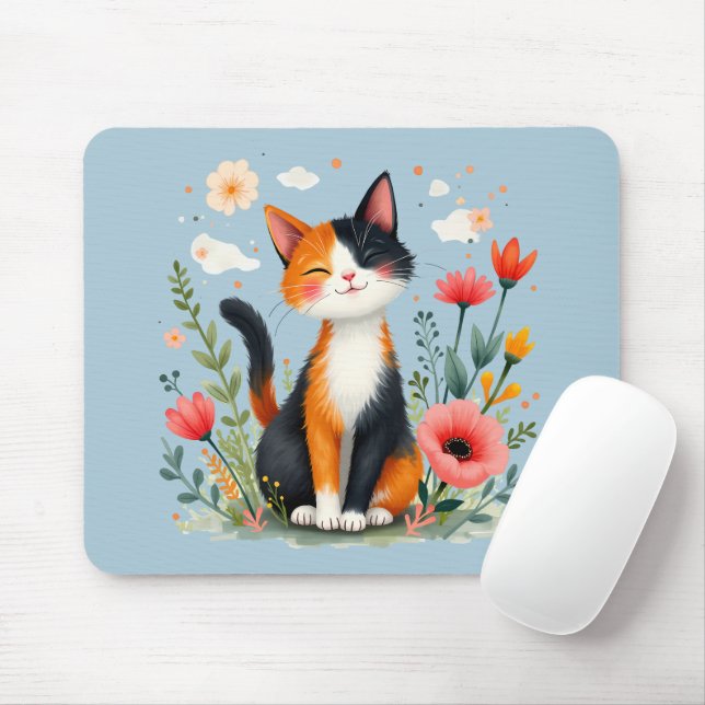 Mousepad Gato Calico sorridente no Jardim Sangrento (Com mouse)