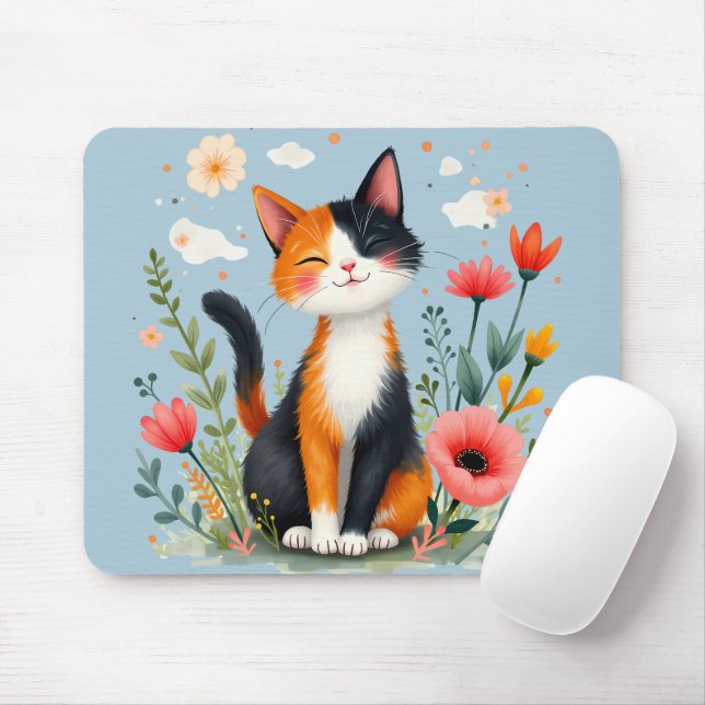 Mousepad Gato Calico sorridente no Jardim Sangrento (Com mouse)
