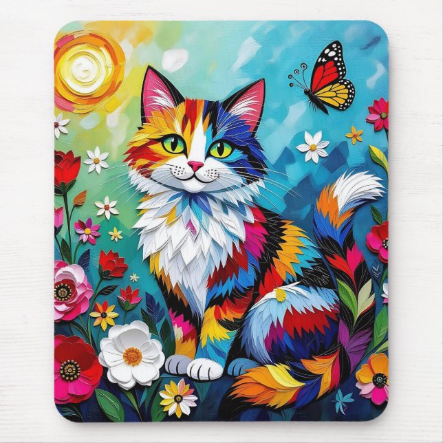 Mousepad Gato Colorido e Borboleta (Frente)