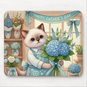 Mousepad Gato com Flores para Presente de Dia de os pais