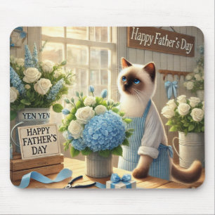 Mousepad Gato com Flores para Presente de Dia de os pais