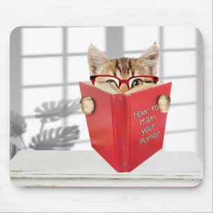 Mousepad Gato com Óculos e Livro Vermelho
