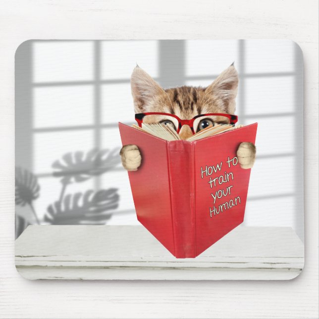 Mousepad Gato com Óculos e Livro Vermelho (Frente)