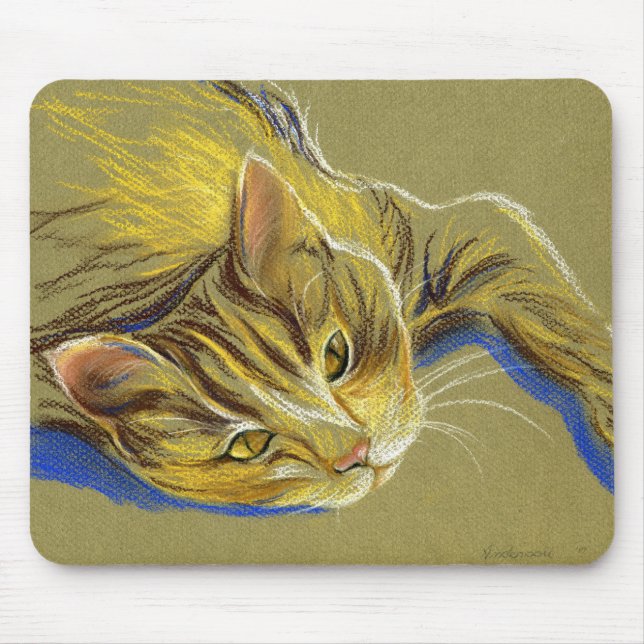 Mousepad Gato com Olhos Dourados - Desenho de Pastel (Frente)
