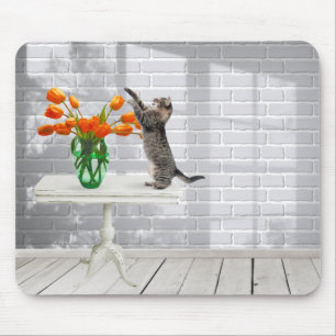 Mousepad Gato com Pão de Mouse Tulipas Laranja