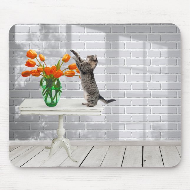 Mousepad Gato com Pão de Mouse Tulipas Laranja (Frente)