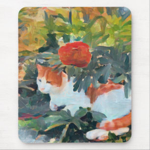 Mousepad gato com um arbusto florescente melhorado