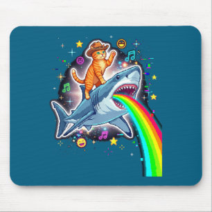 Mousepad Gato Cowboy Espacial Andando em Cima de Tubarão Ar