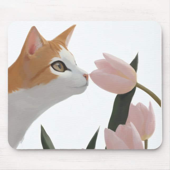 Mousepad Gato Curioso Floral de Primavera (Frente)