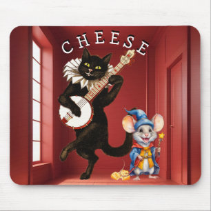 Mousepad Gato Dançante Bonito com Violão e Amigo de Rato