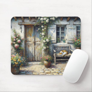 Mousepad Gato De Algodão No Banco De Madeira