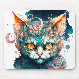 Mousepad Gato de aquarela no estilo steampunk