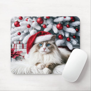 Mousepad Gato de Aragdolas de Natal em um Chapéu Santa