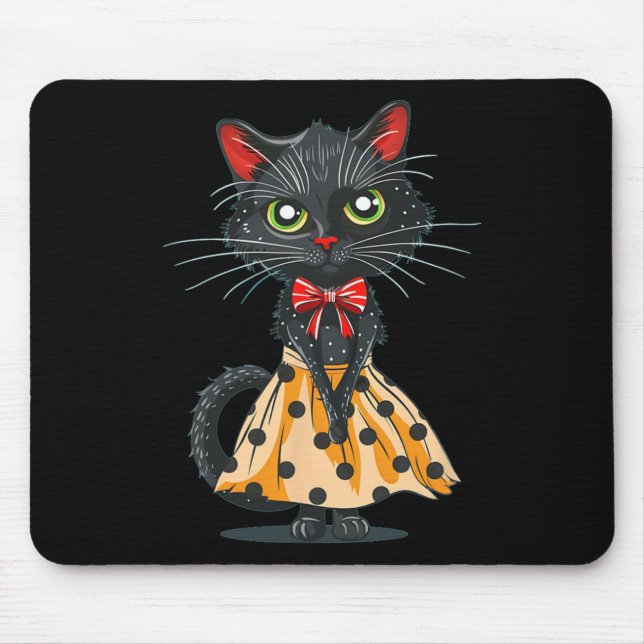 Mousepad Gato De Arco Engraçado Com Bolinhas Vestido (Frente)