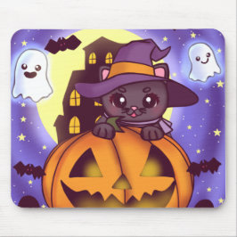 Mousepad Gato de Bruxa de Outubro de Feliz Halloween