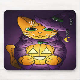 Mousepad Gato de Bruxas de Halloween Roxo