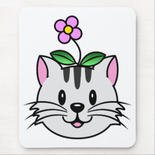 Mousepad Gato de Cartoon Bonito com Flor na Cabeça