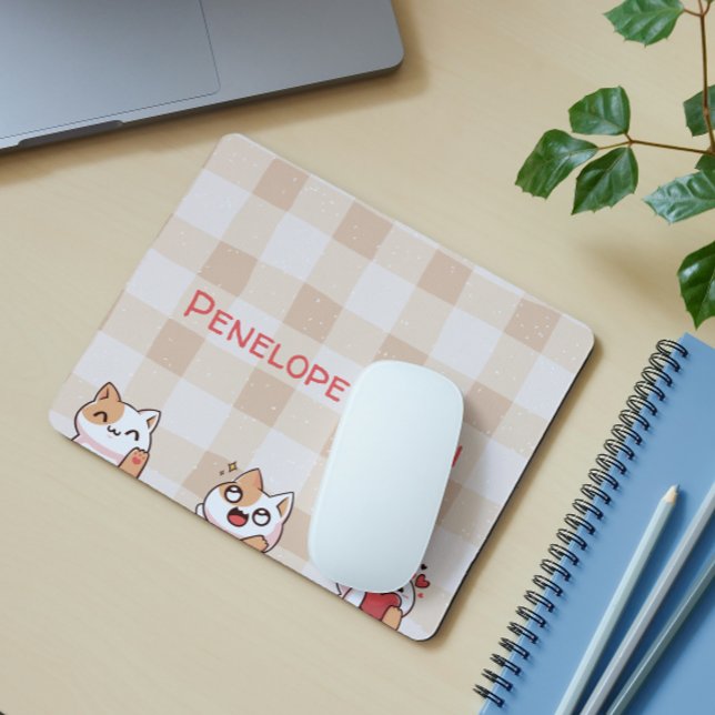 Mousepad Gato de Cartoon de Manga de Nome Personalizável pa (Criador carregado)