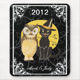 Mousepad Gato de Casamento de Halloween de Cat & Owl