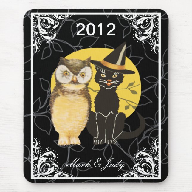Mousepad Gato de Casamento de Halloween de Cat & Owl (Frente)