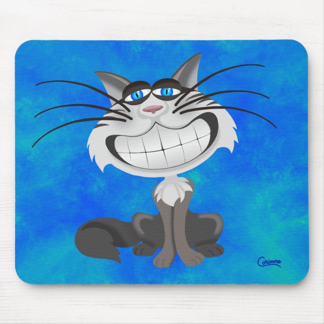 Mousepad Gato de cinza em Azul - Pad do Mouse (Frente)