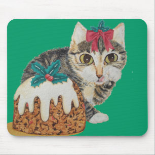Mousepad gato de cinza gatinho vestido de natal