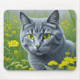Mousepad Gato de Cinzas Bonitas com Olhos Amarelos Ai Art