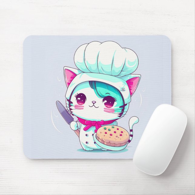 Mousepad Gato de cozinha de pastelaria com torta e faca | (Com mouse)