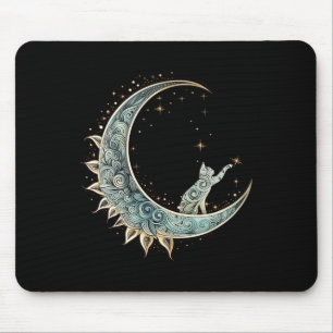 Mousepad Gato De Estética Mística Sentado Em Lua Crescente 