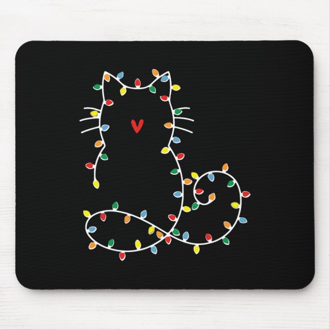 Mousepad Gato De Feliz De Luzes De Natal De Gato Bonito Pre (Frente)