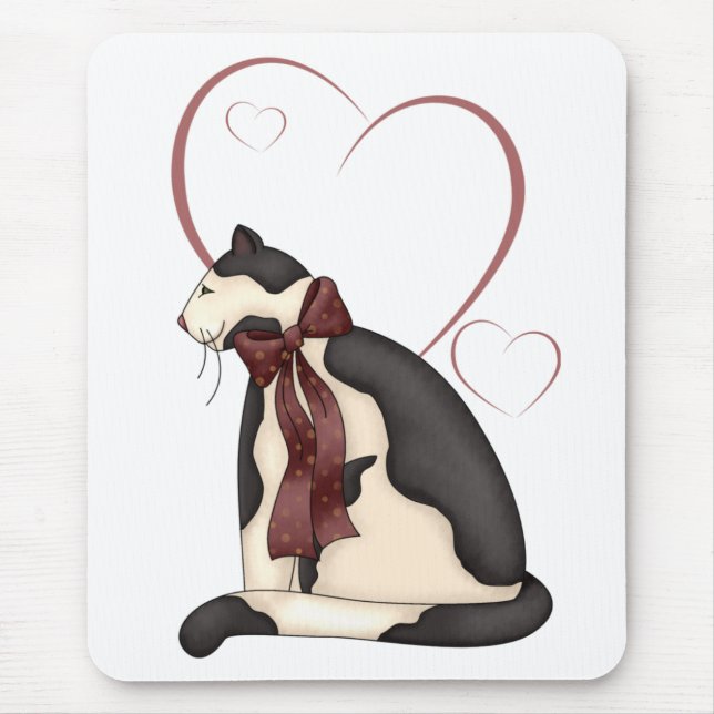Mousepad Gato de Gato com Foto de Corações (Frente)