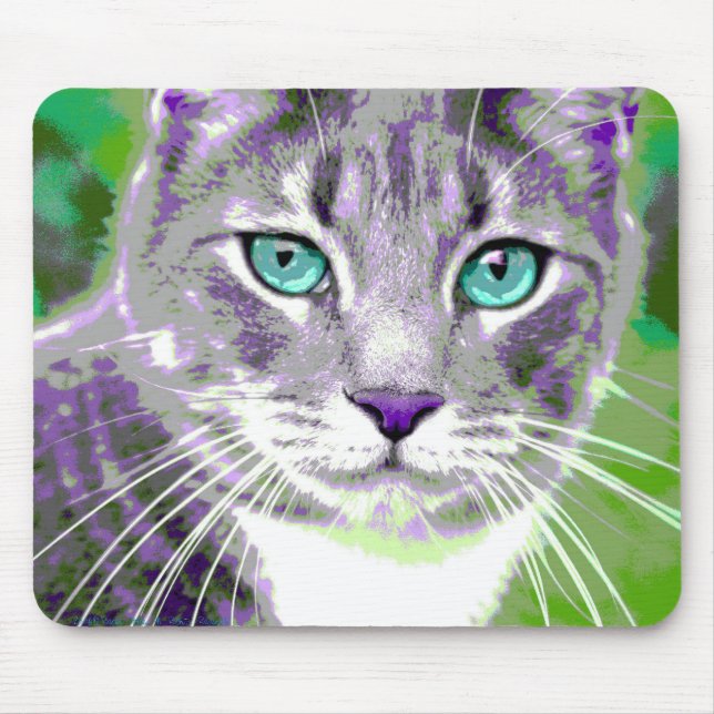 Mousepad Gato de gato malhado cinzento do pop art (Frente)
