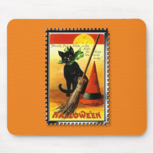 Mousepad Gato de Halloween Sentado Chapéu de Bruxas