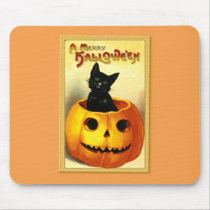 Mousepad Gato de Halloween Sentado no Jack O Lantern