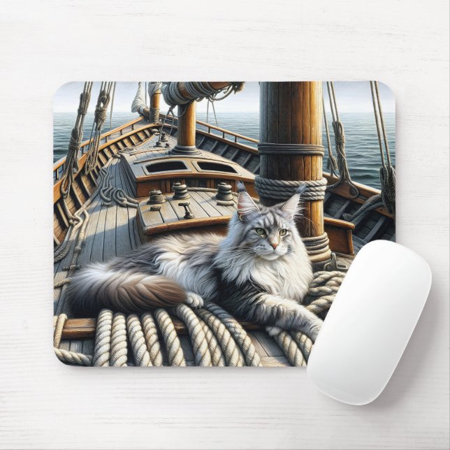Mousepad Gato de Maine Coon num convés de navio (Com mouse)