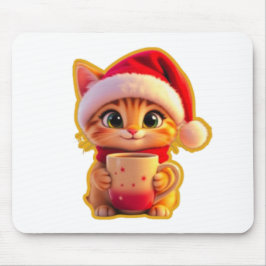 Mousepad **Gato de Natal Fofo com Chapéu de Papai Noel – Fé