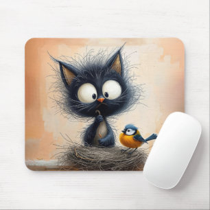 Mousepad Gato De Olhos Amplos Esmagado Com Um Verme Para Um