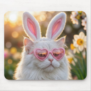 Mousepad Gato de Páscoa Branco com orelhas de Coelho