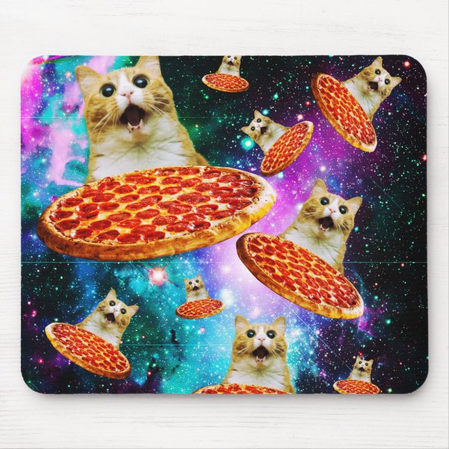 Mousepad Gato de pizza espacial engraçado (Frente)