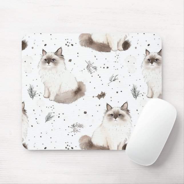 Mousepad Gato de Ragdolas Bonito Adorável de inverno (Com mouse)