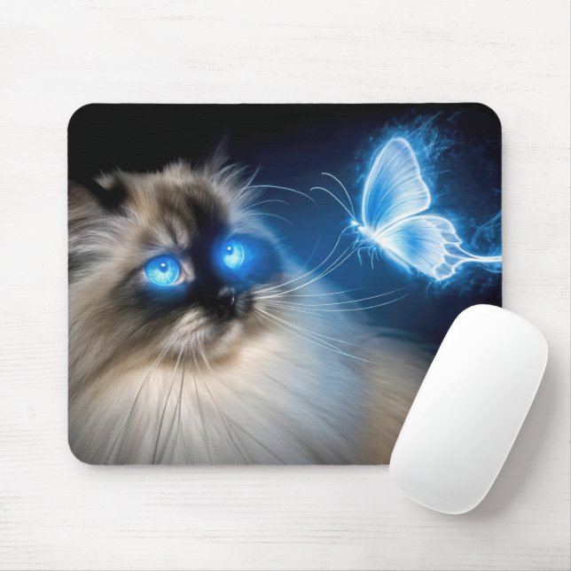 Mousepad Gato De Ragdolas Com Borboleta Azul De Neon (Com mouse)