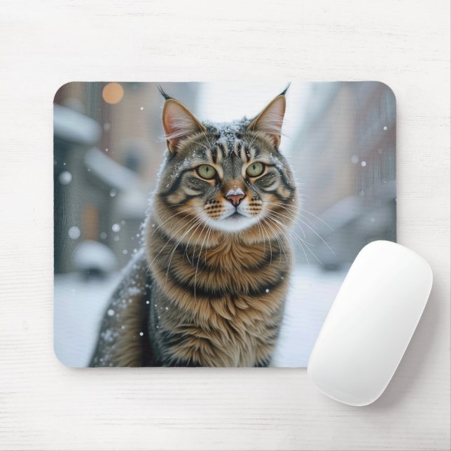 Mousepad Gato de Rua na Cidade na Neve (Com mouse)